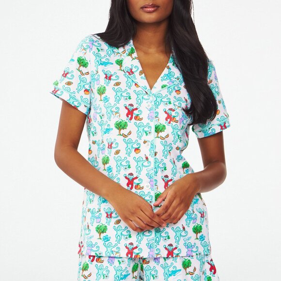 Roller Rabbit Georgia Monkey Polo Pajamas Size LMINT / L - Picture 1 of 3
